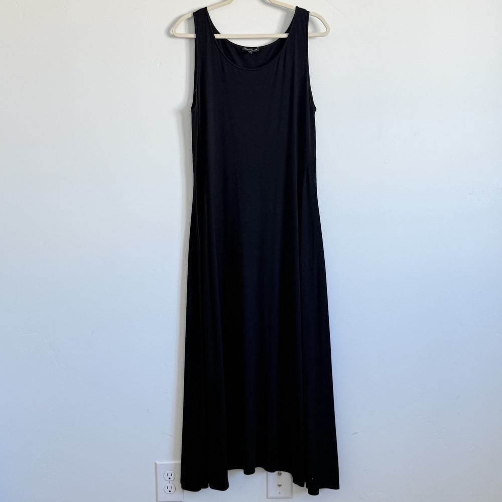Eileen Fisher Jersey Knit Tank Midi Dress Comfort Black M Asymmetrical Hem